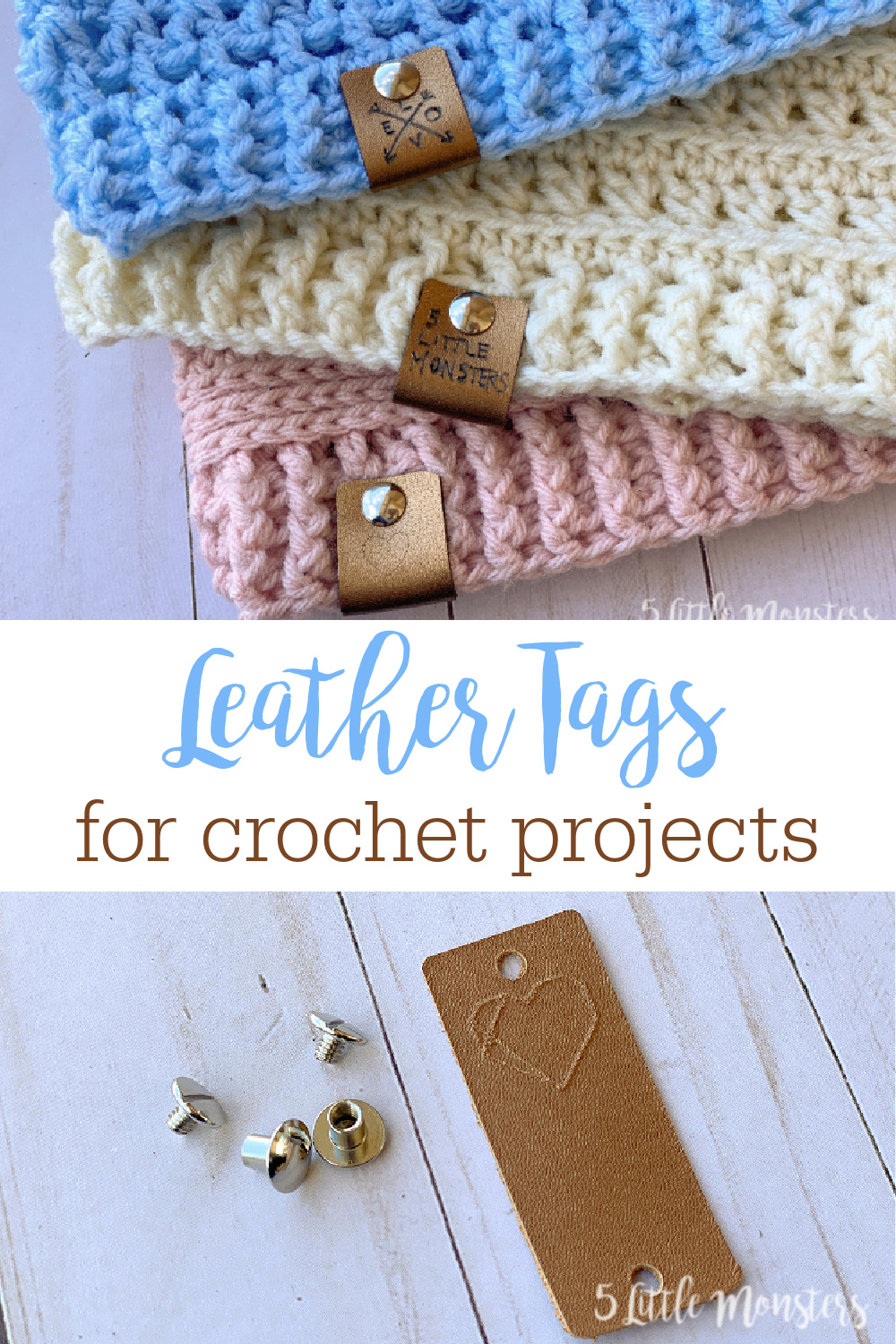 5 Little Monsters: Leather Tags for Crochet Projects